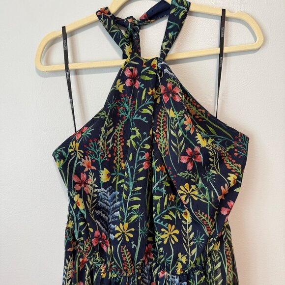 Jason Wu Eloquii Floral Halter Maxi Dress Sheer Overlay Navy Lining Lightweight - Picture 2 of 9